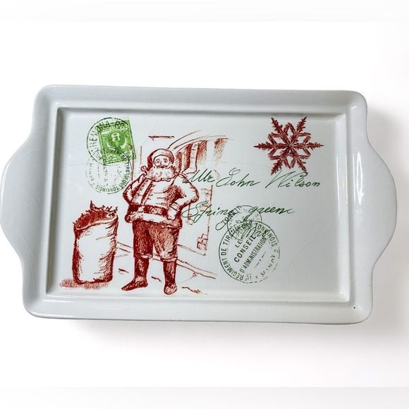Vintage Effetti D Arte 11” Handmade Italy Christmas Santa Dish Appetizer Tray - Picture 1 of 3